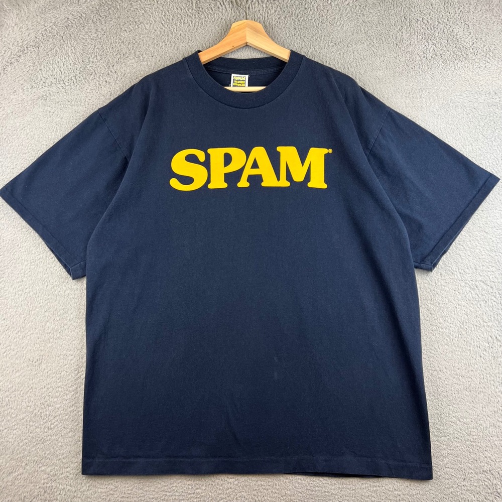 Vintage Spam T Shirt Mens XL Navy Blue Yellow Logo Single Stitch Made in USA